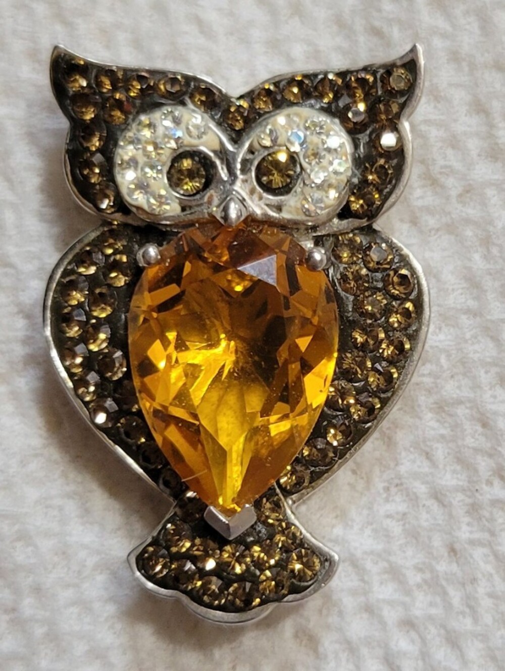 Vintage Swarovski Crystal With Amber Teardrop Owl Pendant
